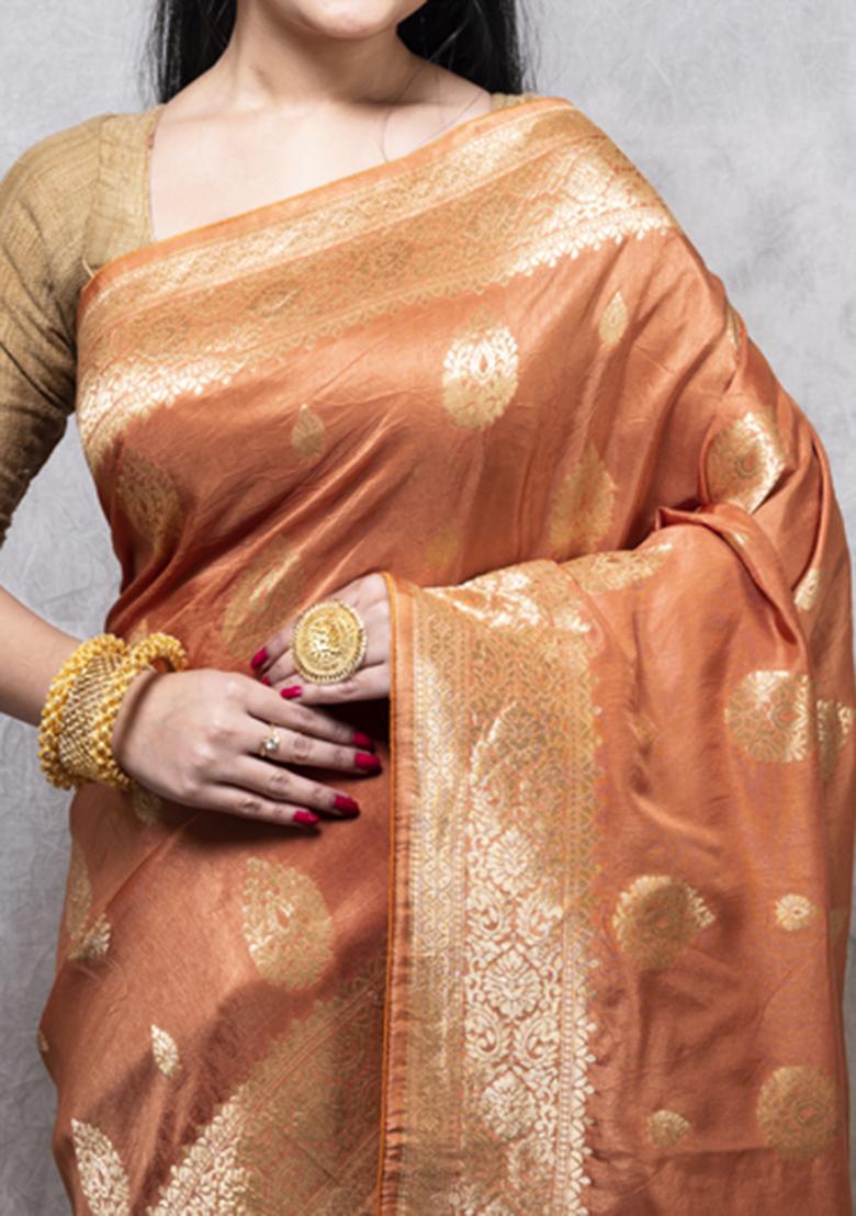 Brown Dola Silk Blend Saree Set - Indya