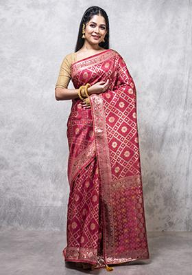 Maroon Dola Silk Blend Saree Set