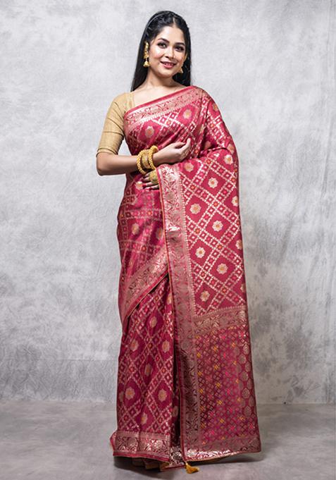 Maroon Dola Silk Blend Saree Set