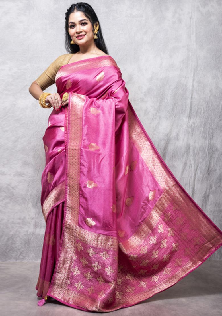 Multicolour Dola Silk Blend Saree Set