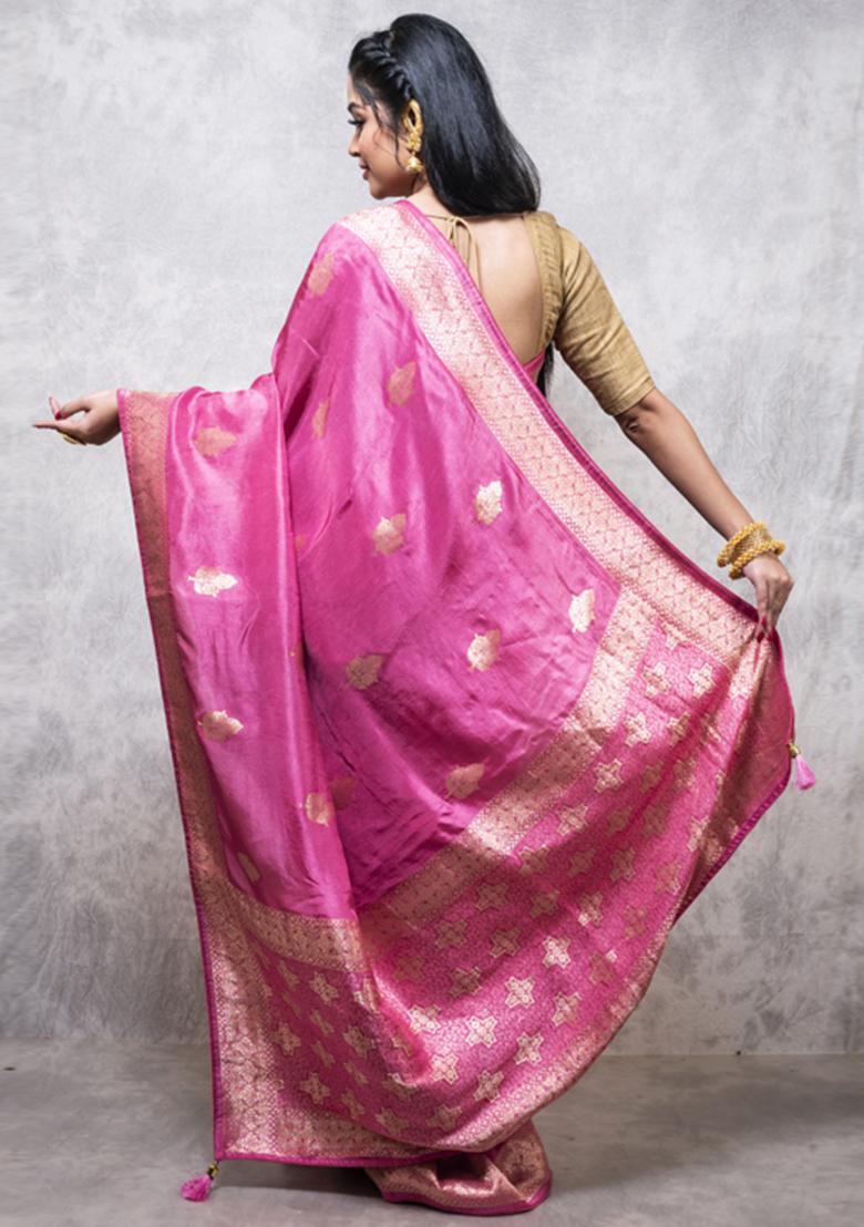 Multicolour Dola Silk Blend Saree Set