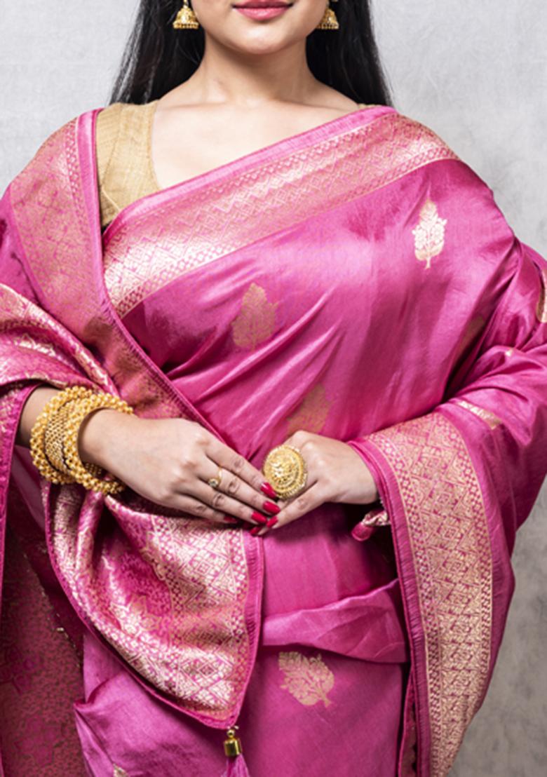 Multicolour Dola Silk Blend Saree Set - Indya