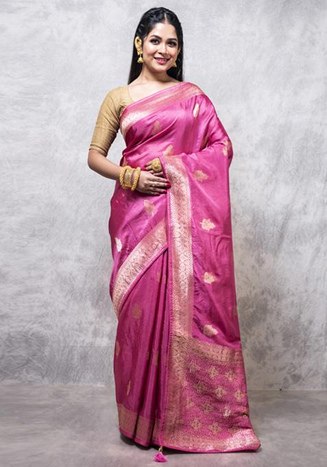 Multicolour Dola Silk Blend Saree Set