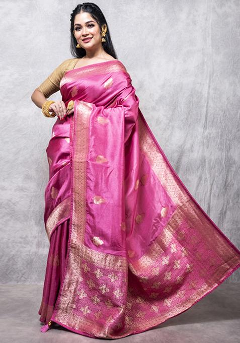 Multicolour Dola Silk Blend Saree Set