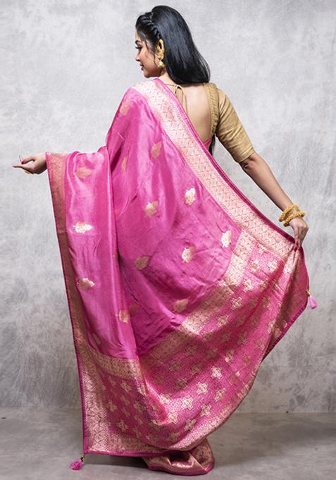 Multicolour Dola Silk Blend Saree Set