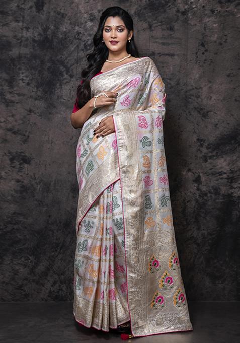 Cream Dola Silk Blend Saree Set