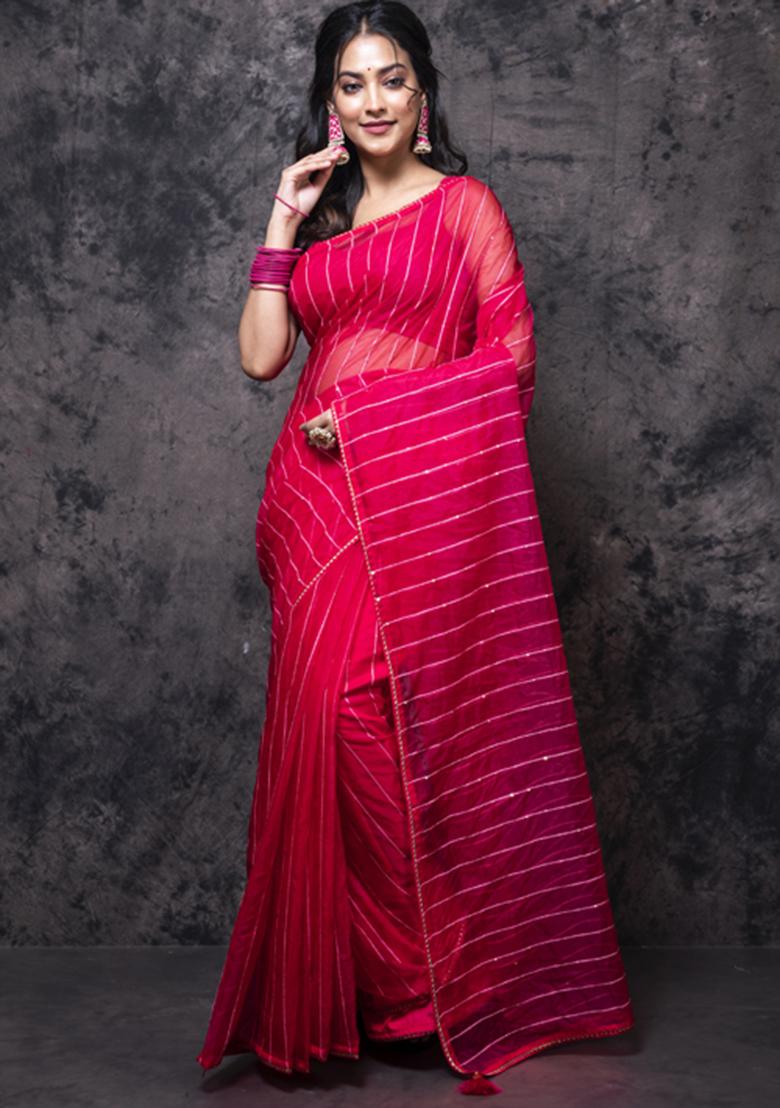 Gajari Organza Silk Blend Saree Set