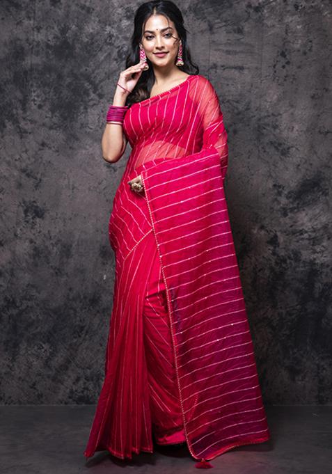 Gajari Organza Silk Blend Saree Set