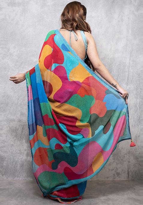 Multicolour Printed Saree Set
