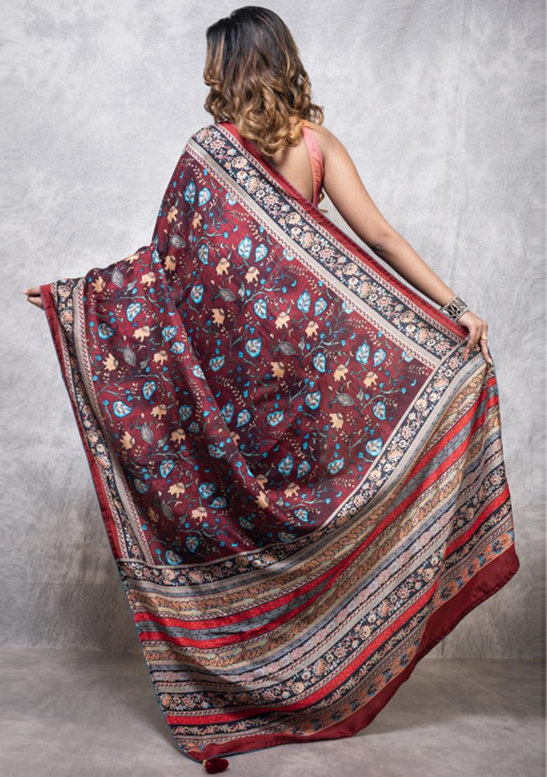 Multicolour Digital Print Pure Opara Silk Saree Set