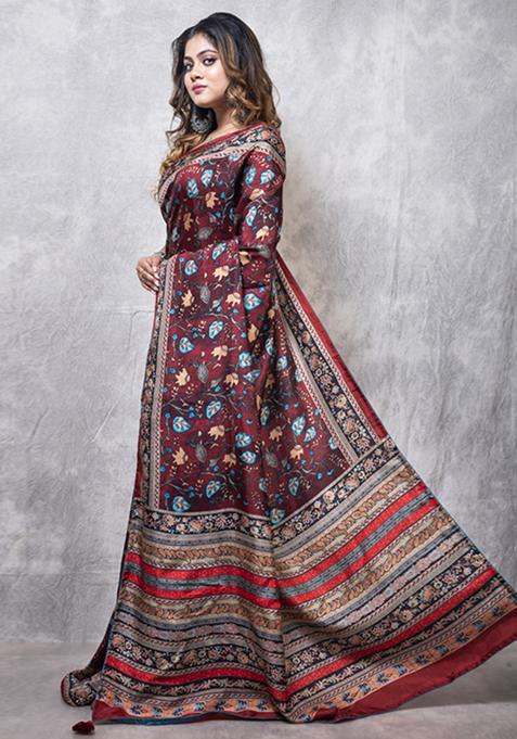 Multicolour Digital Print Pure Opara Silk Saree Set