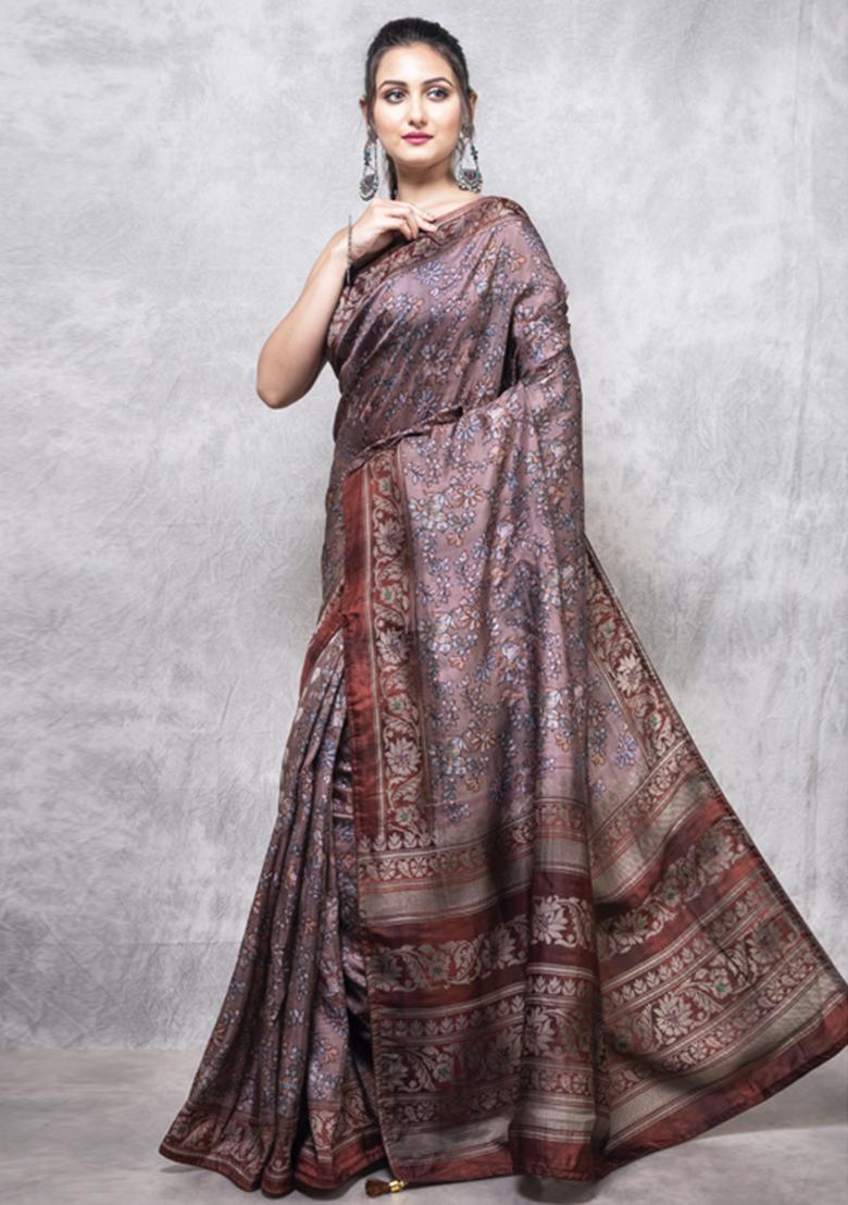 Multicolour Printed Opara Silk Blend Saree Set