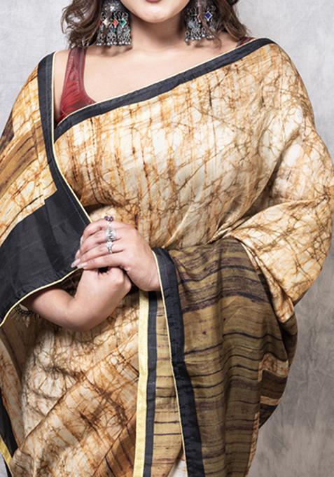 Multicolour Digital Print Opara Silk Blend Saree Set