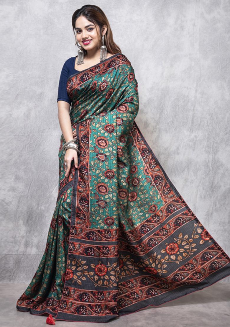 Multicolour Digital Print Opara Silk Blend Saree Set