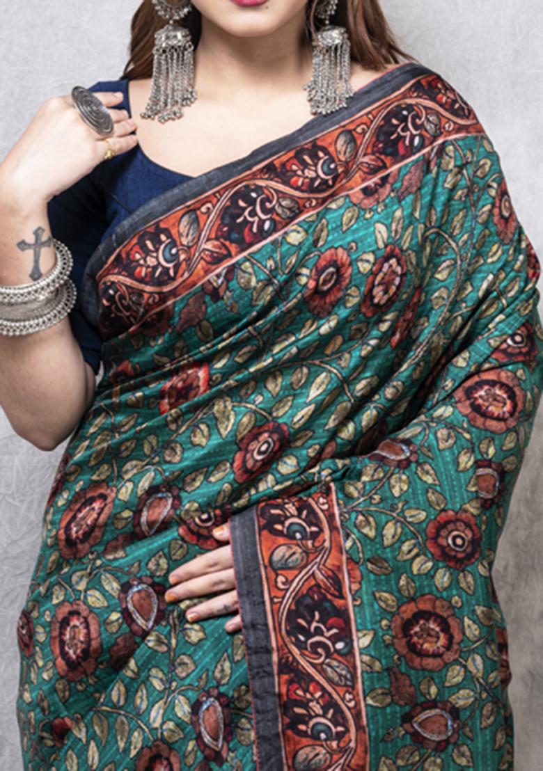 Multicolour Digital Print Opara Silk Blend Saree Set