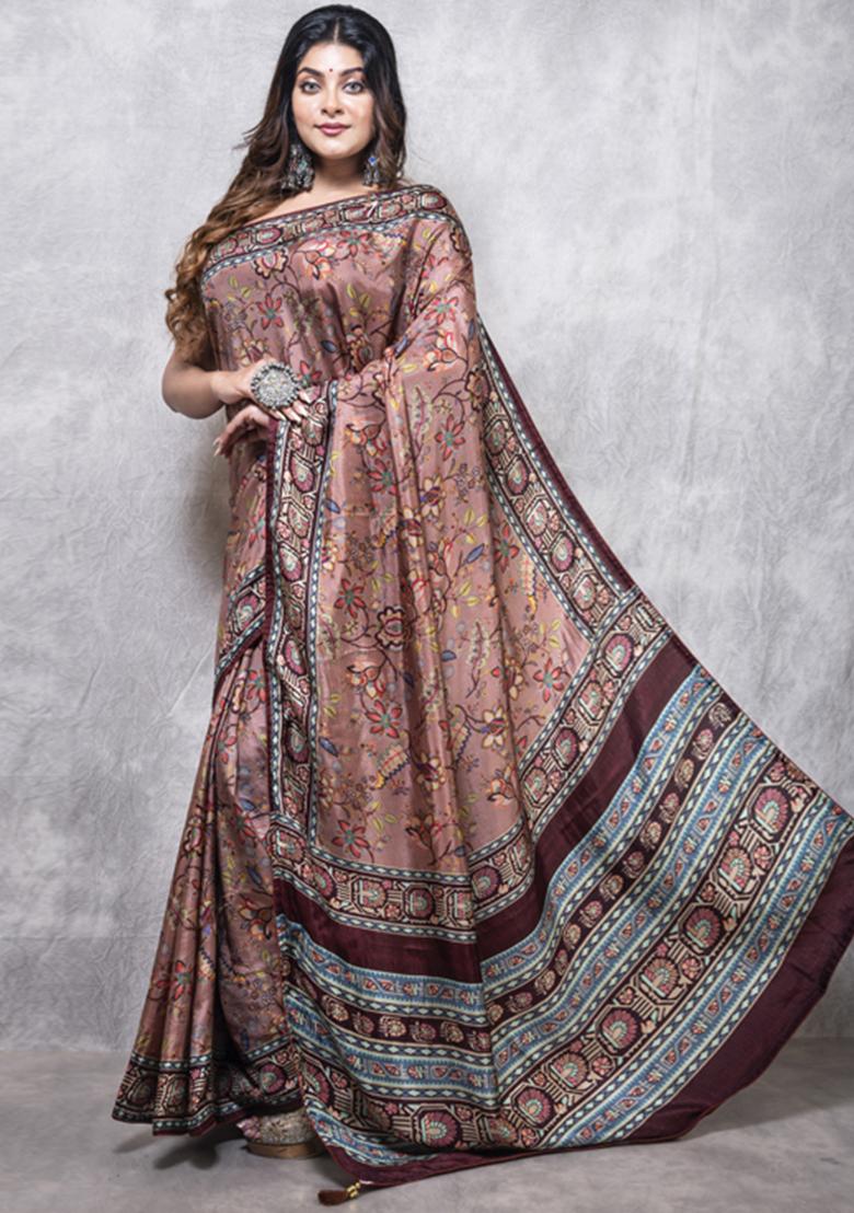 Multicolour Digital Print Russian Silk Blend Saree Set