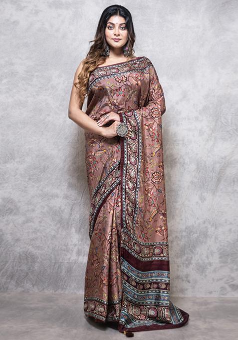 Multicolour Digital Print Russian Silk Blend Saree Set