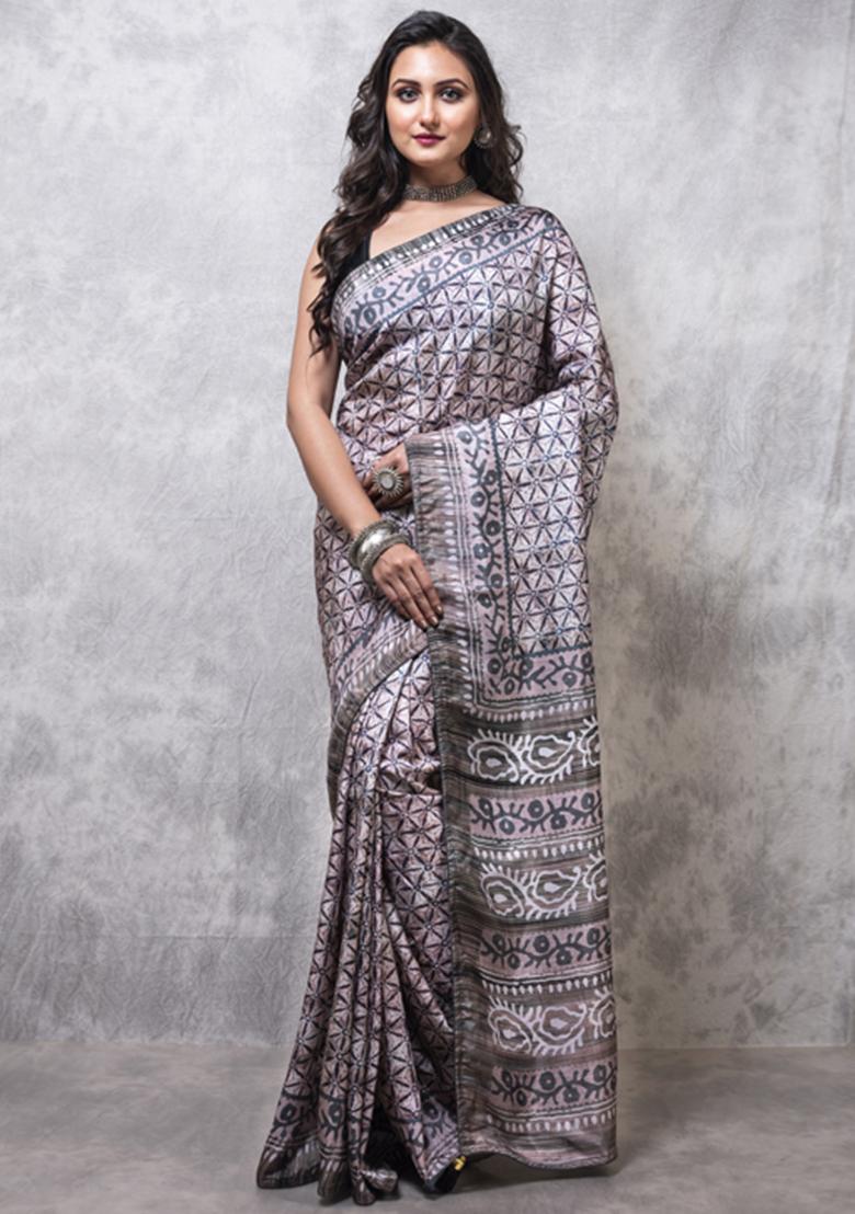 Multicolour Digital Print Russian Silk Blend Saree Set