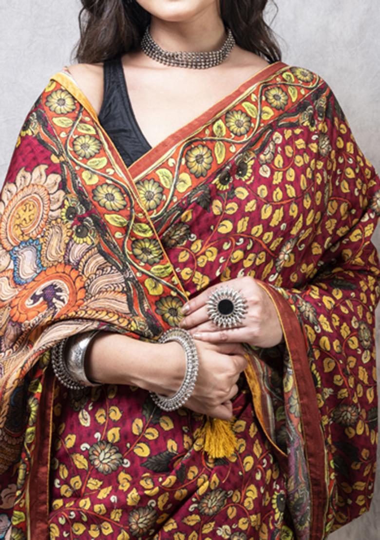 Multicolour Digital Print Dola Silk Saree Set