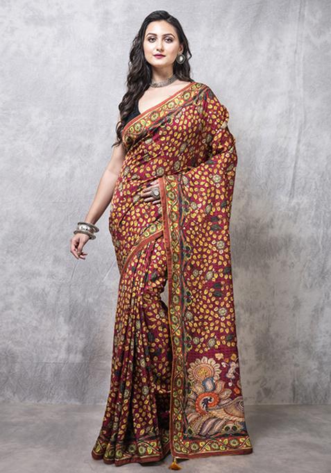 Multicolour Digital Print Dola Silk Saree Set