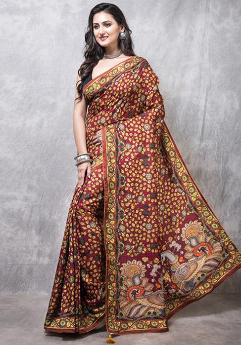 Multicolour Digital Print Dola Silk Saree Set