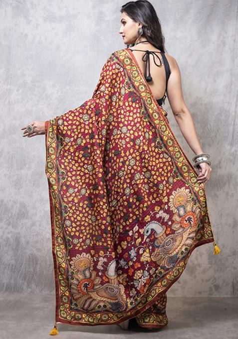 Multicolour Digital Print Dola Silk Saree Set