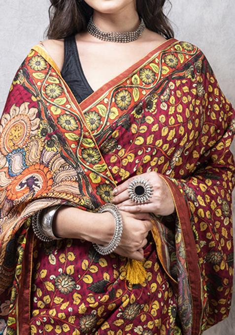 Multicolour Digital Print Dola Silk Saree Set