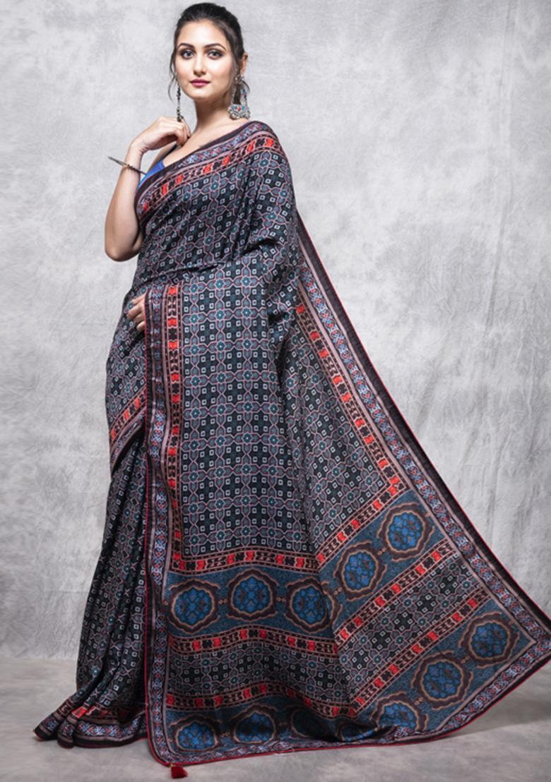 Multicolour Printed Dola Silk Saree Set