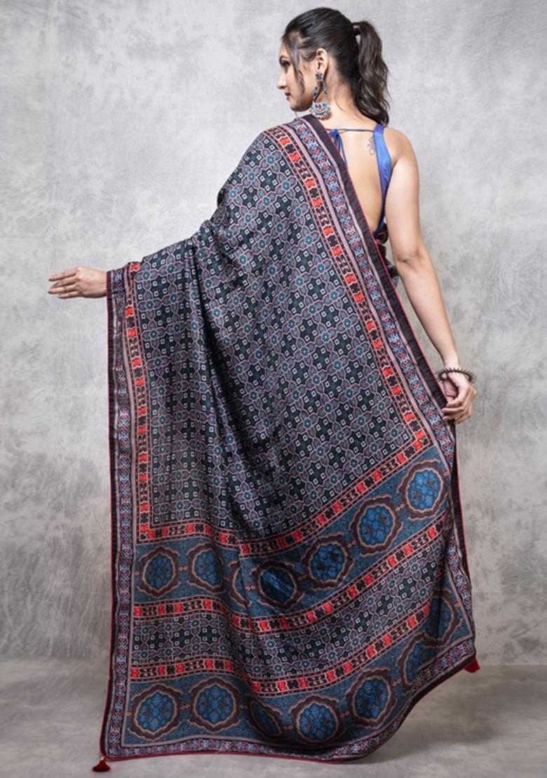 Multicolour Printed Dola Silk Saree Set