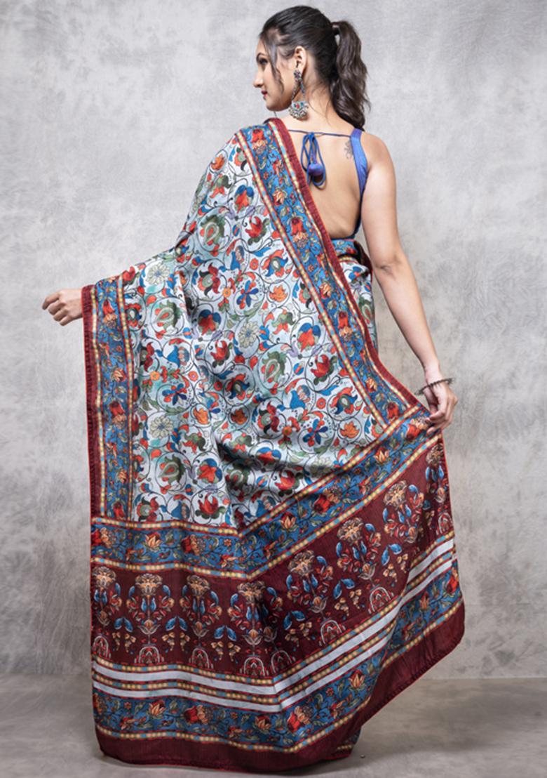 Multicolour Digital Print Pure Dola Silk Saree Set