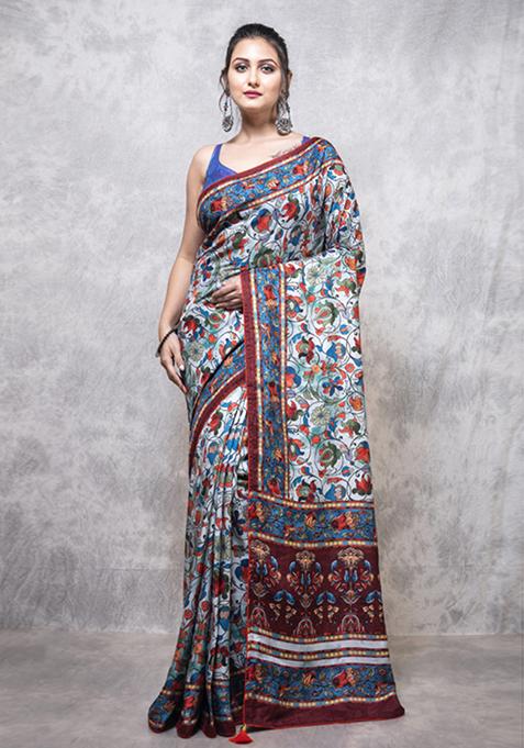 Multicolour Digital Print Pure Dola Silk Saree Set