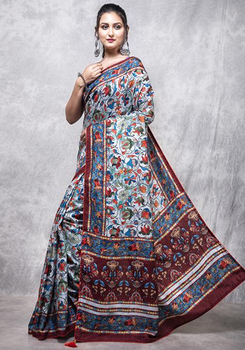 Multicolour Digital Print Pure Dola Silk Saree Set