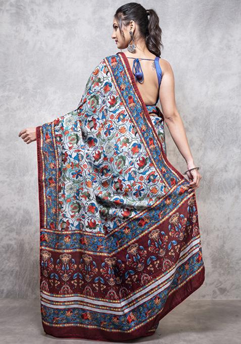 Multicolour Digital Print Pure Dola Silk Saree Set