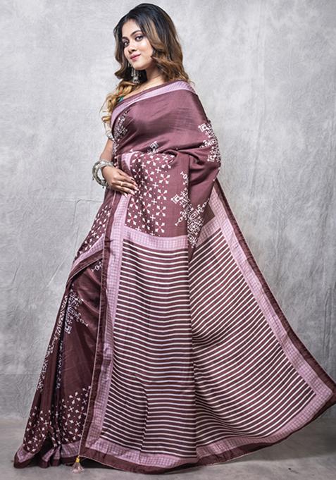 Multicolour Printed Pure Dola Silk Saree Set