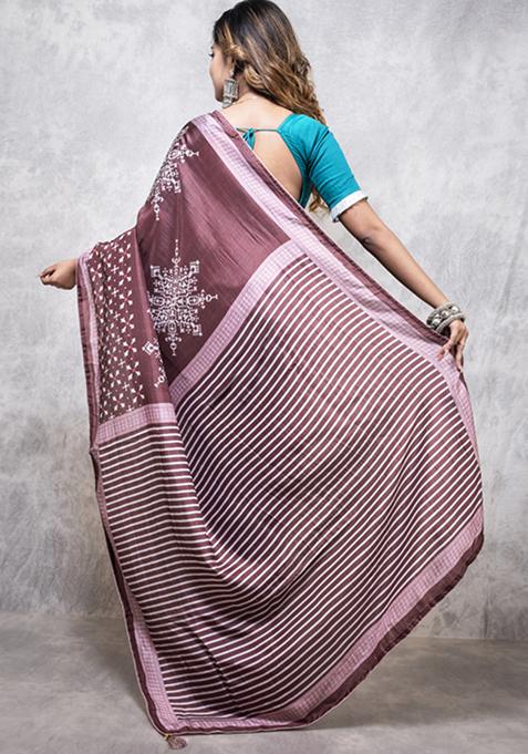 Multicolour Printed Pure Dola Silk Saree Set
