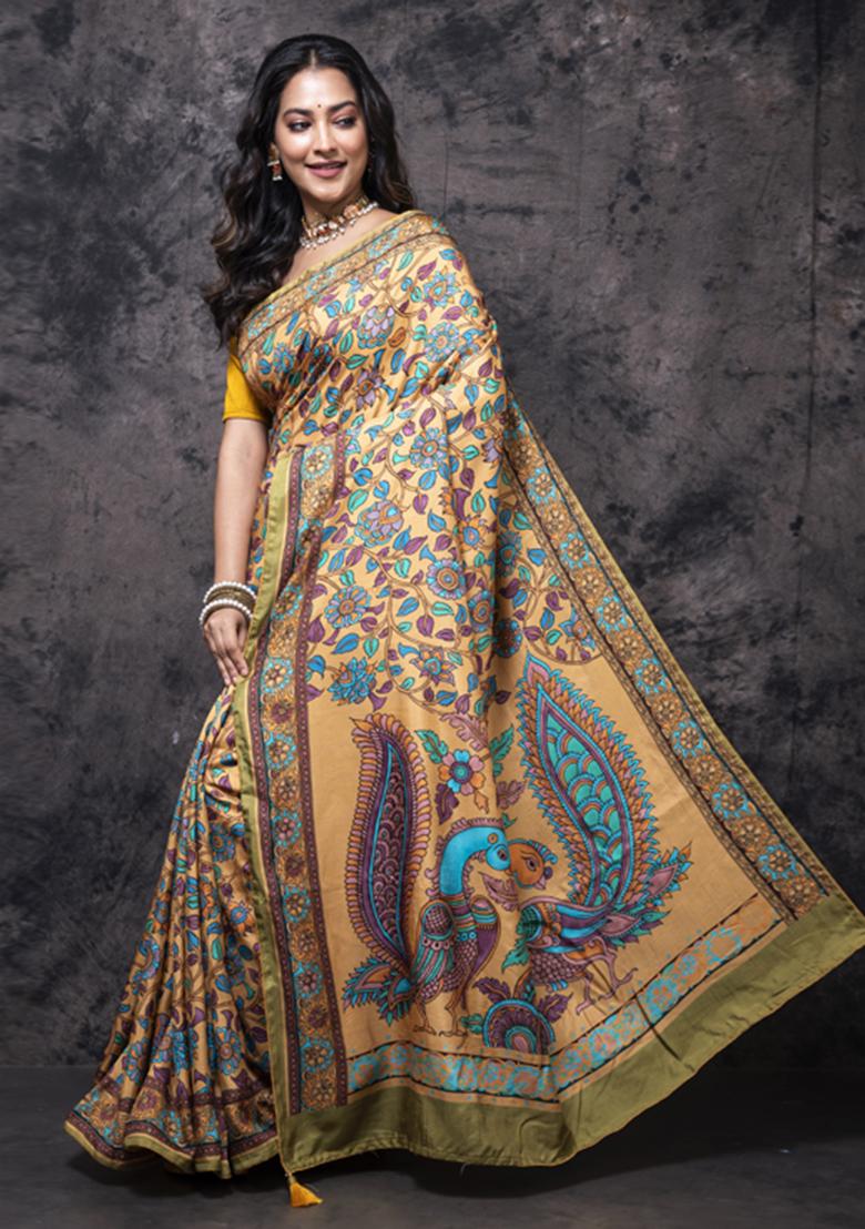 Multicolour Digital Print Dola Silk Blend Saree Set