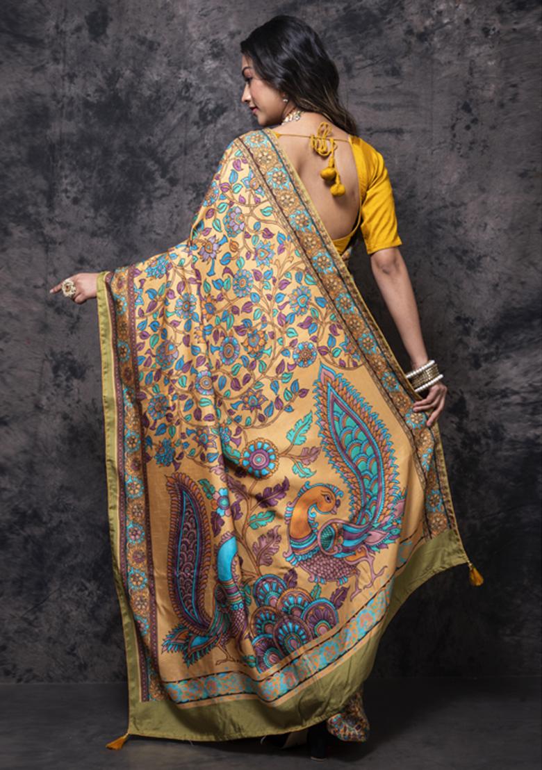 Multicolour Digital Print Dola Silk Blend Saree Set