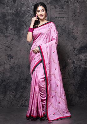 Rani Embroidered Silk Blend Saree Set
