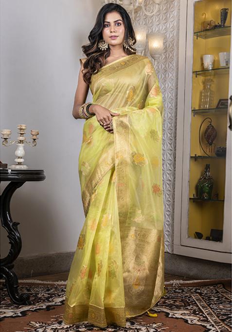 Green Heavy Zari Embroidered Saree Set