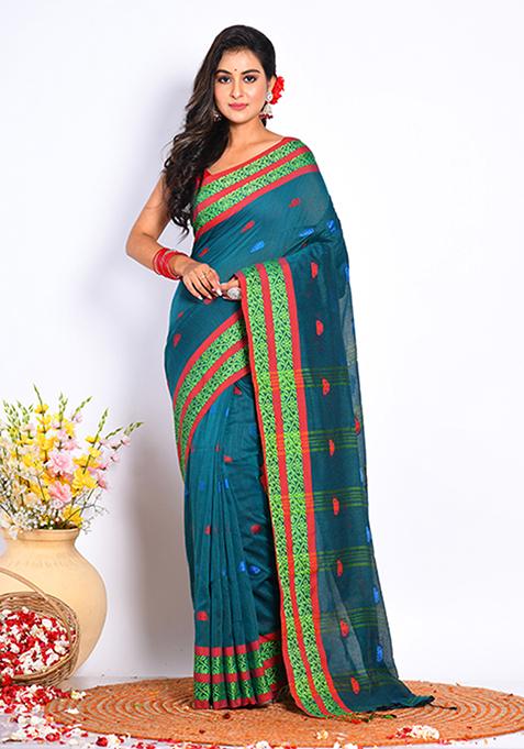 Green Cotton Saree Set