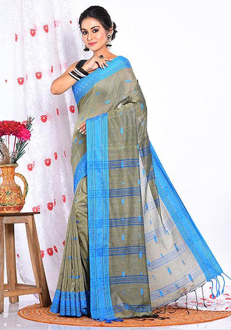 Grey Cotton Saree Set