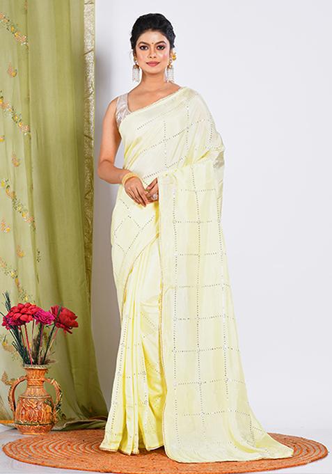 Yellow Heavy Embroidered Upada Silk Saree Set