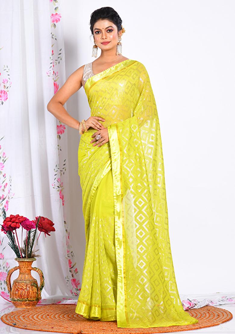 Light Green Heavy Embroidered Chiffon Saree Set