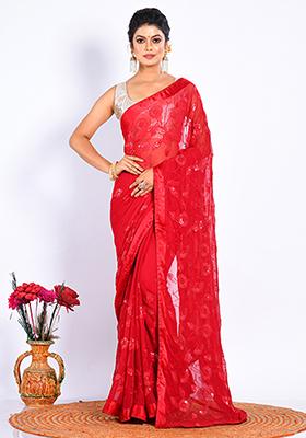 Maroon Heavy Embroidered Chiffon Saree Set