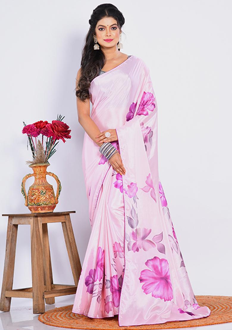 Multicolour Digital Print Linen Saree Set