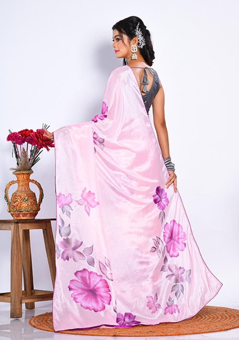 Multicolour Digital Print Linen Saree Set