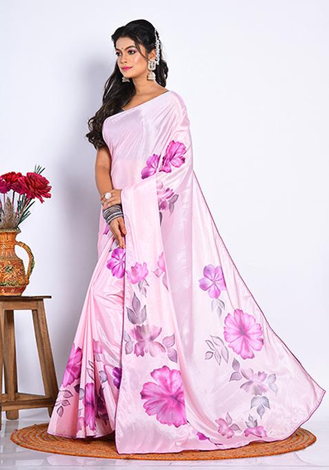 Multicolour Digital Print Linen Saree Set