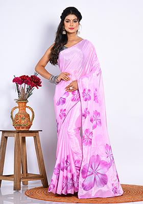 Multicolour Digital Print Linen Saree Set