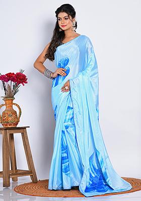 Multicolour Printed Linen Saree Set