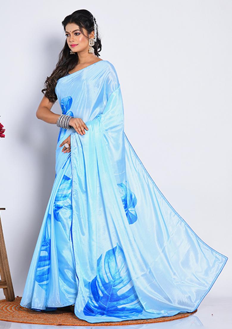 Multicolour Printed Linen Saree Set